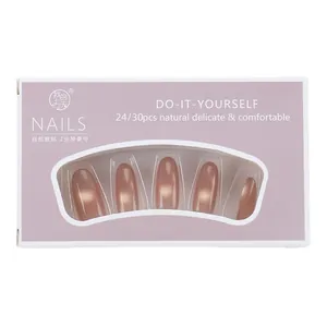 Caramel gradient press-on nails set in elegant light purple packaging box