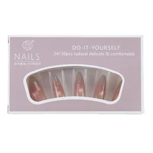 Cat eye gradient press-on nails in pink-brown with fine glitter effect 24-30pcs set