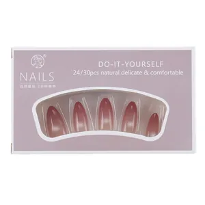 Almond shaped brown cat eye gradient press on nails with elegant glossy finish