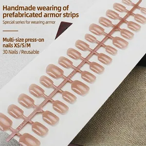 Short French blush nude pink press-on nails set with 30 pieces in varied sizes