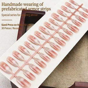 Handmade cat-eye press-on nails set in pink gradient, 30 pieces with XS/S/M size options