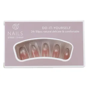 Pink gradient cat-eye press-on nails set with glossy finish and French tip design