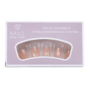 Handmade gradient pink press-on nails with silver glitter tips in clear window box