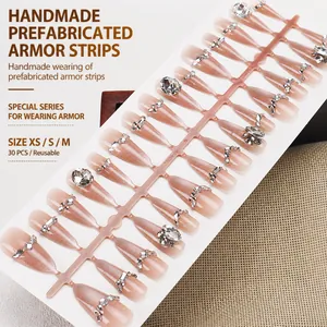 Faux ongles faits main œil de chat avec strass et perles, lot de 30 pièces réutilisables