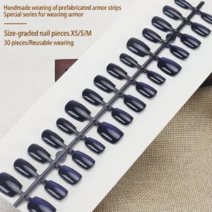 Deep purple handmade press-on nails set with 30 pieces in various sizes for reuse