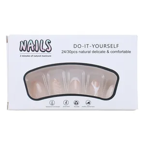 Short oval French press-on nails in nude pink and white with elegant spiral wave patterns