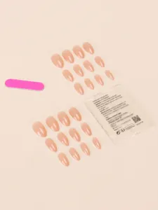 Macro shot of 24pcs nude gradient press-on nails with file and adhesive sticker kit