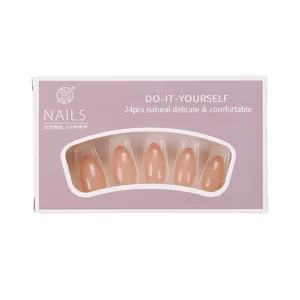 Nude pink gradient oval press-on nails set with 24 pieces in a window display box