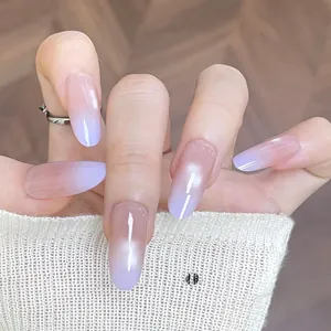 Pink Purple Gradient Cat Eye Press On Nails Mid Length Oval Almond Shape Minimalist Reusable Fake Nails For Women Jewelry