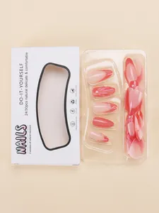 Set mit 30 rosa Farbverlauf-Kunstnägeln mit 3D-Perlen und Muschelelementen in Verpackung