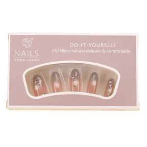 French leopard print press-on nails with cat eye gradient and small rhinestones