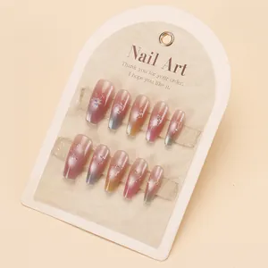 French gradient press-on nails in purple and green with glitters and sequins