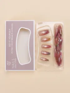 Berry purple gradient coffin press-on nails set with glitter in a windowed gift box