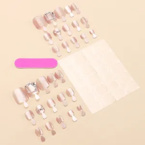 Set di unghie finte per piedi rosa perlato con strass argento e kit di accessori