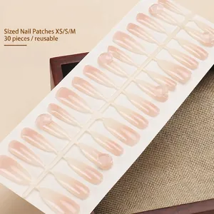 Handmade nude pink gradient press-on nails in long coffin shape with 30-piece set