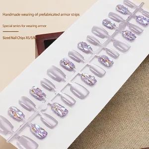 Handmade aurora purple press-on nails set with glitter sequins and 30 piece nail tips