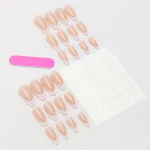 Detailed set of 3D ripple French tip waterdrop press-on nails with file and glue tabs