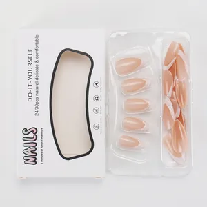 3D ripple press-on nails with pink base and white French tips in premium packaging box