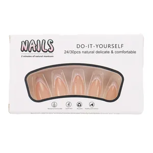 3D ripple almond French tip press-on nails with 30pcs in a white window box