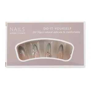 Press-on nails set featuring grey gradient with 3D butterfly, pearls and silver chains