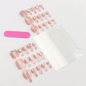 Set di unghie piedi rosa occhio di gatto glitterate con strass e strumenti inclusi