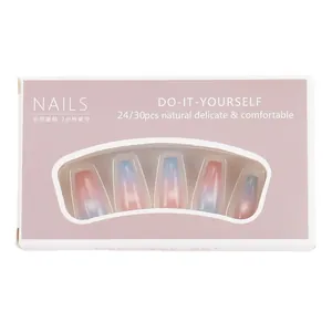 Pink and blue gradient cat eye press-on nails with glitter in window box packaging