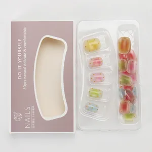 Kit de faux ongles d'été à pois colorés avec 30 capsules mates effet dégradé DIY