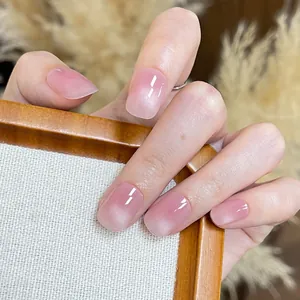 Faux Ongles Courts Carrés Ronds Effet Œil de Chat Ombré Minimalistes Style Français Résine ABS Manucure DIY Réutilisables