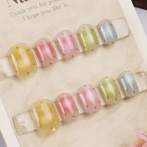 Faux Ongles Faits à la Main Œil de Chat Pois Dégradé Style Doux et Cool Macaron Multicolore pour Femmes Décoration Quotidienne