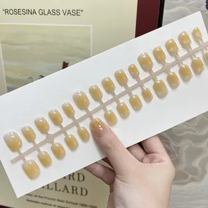 Short square amber gradient cat eye press-on nails set with 24 pre-designed pieces