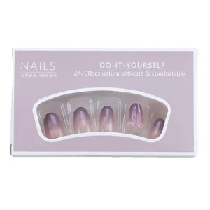 Purple gradient cat-eye press-on nails set with shiny finish and 3D bow design