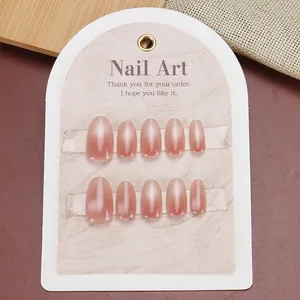 Unghie finte fatte a mano effetto cat eye sfumato rosa nude, set manicure lusso 10 pezzi