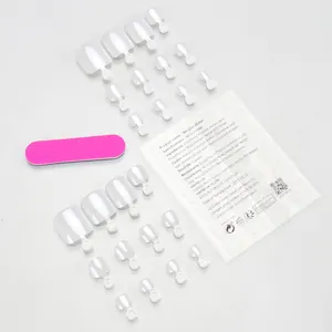 24pcs glossy light grey press-on toenails kit with adhesive tabs and nail file