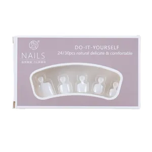 Glossy white press-on toenails in a lavender box, 24/30pcs minimalist faux nail kit