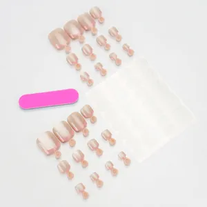 French tip nude pink press-on toe nail set with glue and file for women pedicure