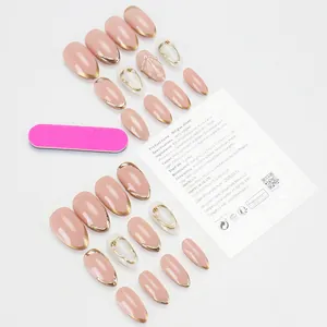 24-piece press-on nail set with 3D pearl shell design and gold French tips