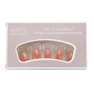 Short oval press-on nails with natural pink gradient finish and high glossy shine