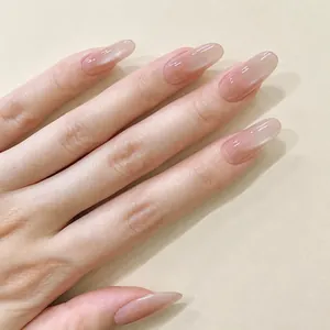 30pcs nude pink ombre almond press-on nails with glossy cat-eye finish effect