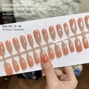 Handmade 30pcs nude gradient cat-eye press-on nails set in medium oval shape for women