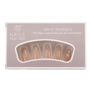 Elegant nude pink gradient cat-eye press-on nails with oval shape and 30-piece set