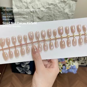 Handmade gradient pearl cat-eye press-on nails set with 30 pieces on white display board