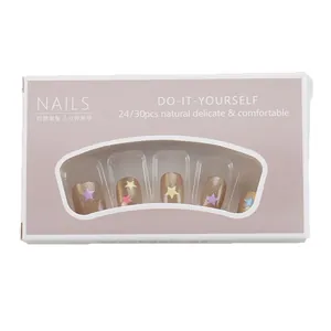Short handmade press-on nails with glitter cat-eye stars and colorful glass beads decoration