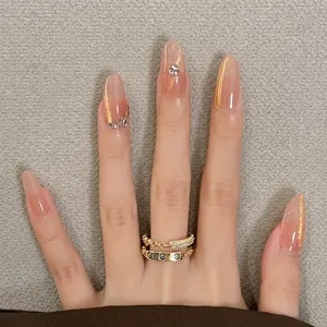 30pcs pink gradient almond press-on nails with sparkling rhinestones and glitter finish