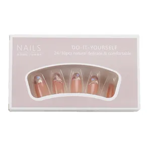 Pink heart press-on nails with glitter beads and DIY manicure kit in window box packaging