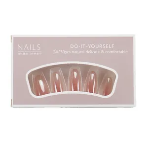 Glossy pink gradient press-on nails set in a Morandi pink box with a clear window