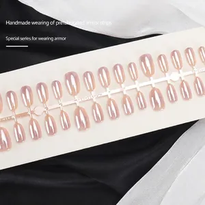 Handmade nude pink gradient cat eye press-on nails set with 30 pieces in various sizes