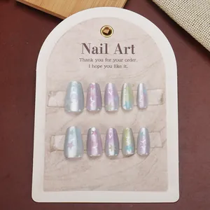 Press-on nail set with macaron gradient star patterns on short trapezoid tips