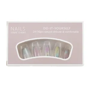 Rainbow star macaron gradient press-on nails in coffin shape with retail window box