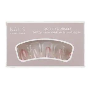 Short oval press-on nails with rainbow pink purple gradient and pearlescent cat-eye finish