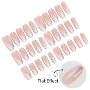 Pink gradient glitter press-on nails almond shape 24 pieces set with flat display view